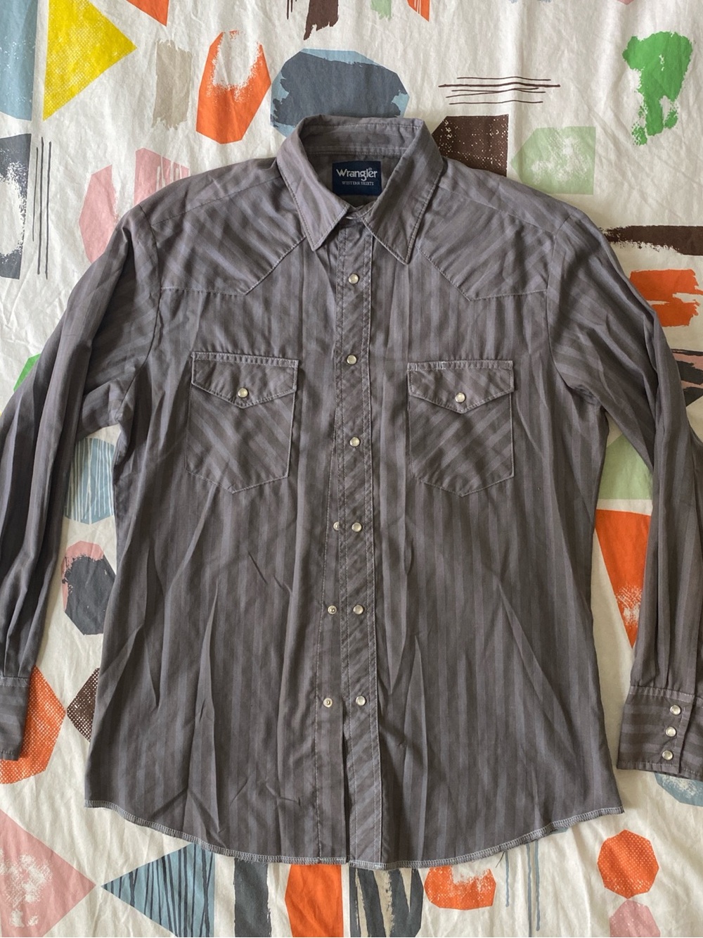 Wrangler Men's Gray Striped Western Button-Down Shirt